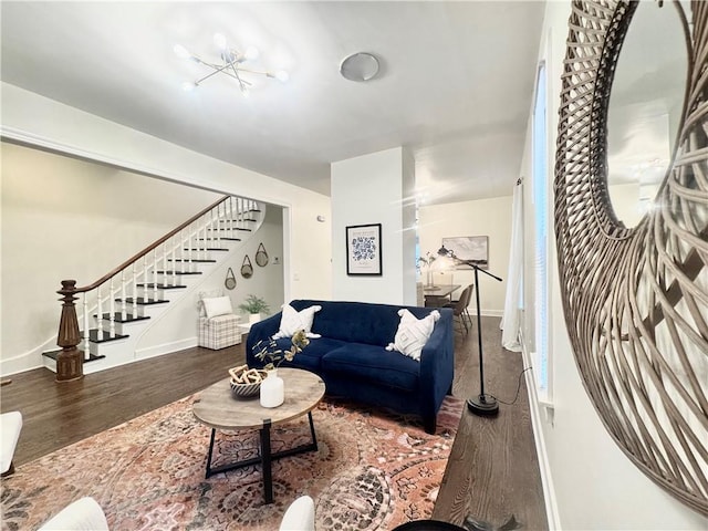 1643 Jefferson St, Kansas City, MO 64108 - living room featuring stairs and wood finished floors