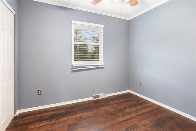 2005 Manor Pl, Blue Springs, MO 64015 - spare room featuring a ceiling fan, crown molding, and wood finished floors