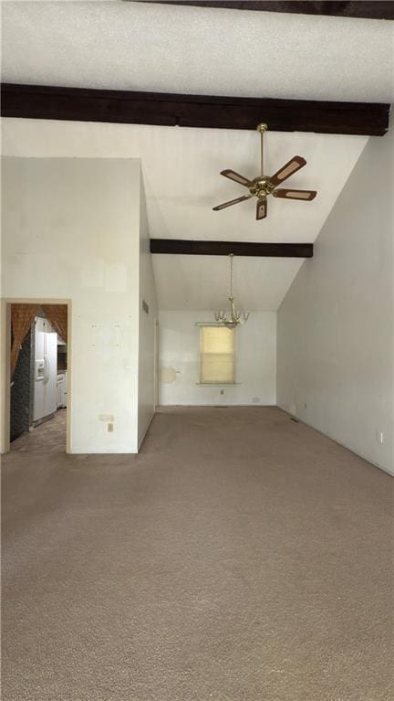 11965 W 66th St, Shawnee, KS 66216 - unfurnished living room with carpet floors, ceiling fan, and a chandelier