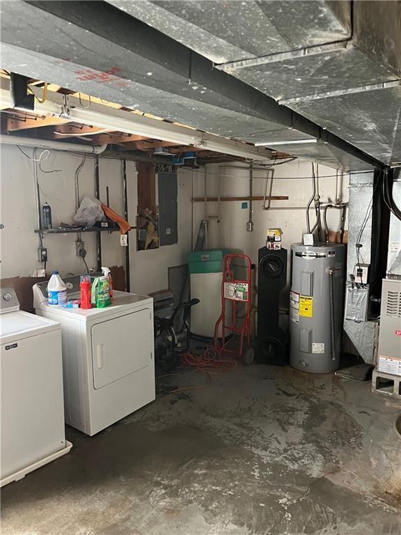 1835-1837 N 77th St, Kansas City, KS 66112 - unfinished below grade area featuring water heater, washer and dryer, electric panel, and heating unit