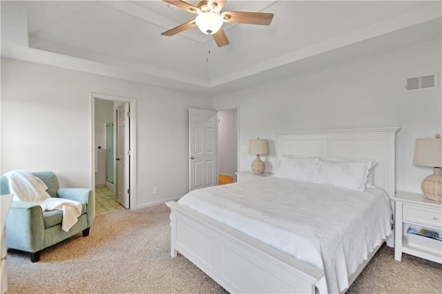 16113 S Cole St, Olathe, KS 66062 - bedroom featuring light carpet, a raised ceiling, and ceiling fan