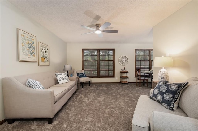 2618 Manor Ter, Lawrence, KS 66046 - living area with carpet, ceiling fan, and a textured ceiling