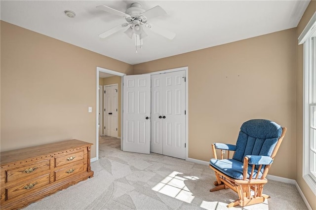 508 Ambersham Dr, Lees Summit, MO 64081 - living area featuring light colored carpet and a ceiling fan