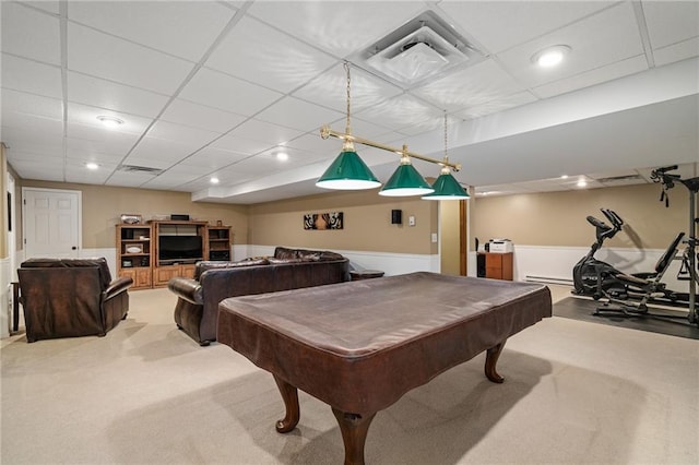 508 Ambersham Dr, Lees Summit, MO 64081 - game room with light colored carpet, a drop ceiling, and pool table
