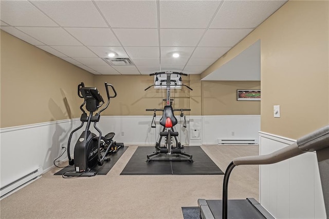 508 Ambersham Dr, Lees Summit, MO 64081 - workout room with baseboard heating, a paneled ceiling, carpet floors, and recessed lighting