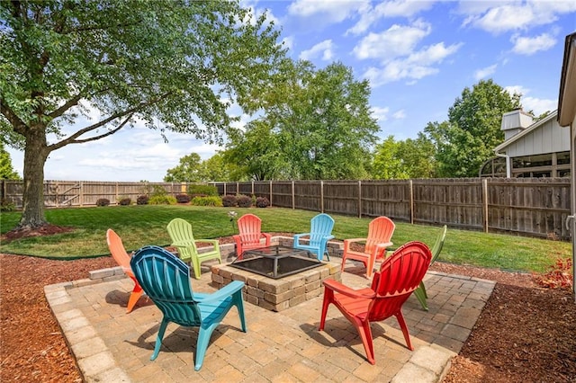 508 Ambersham Dr, Lees Summit, MO 64081 - fenced backyard with an outdoor fire pit and a patio