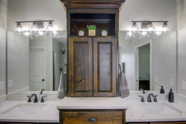 16324 S Locust St, Olathe, KS 66062 - bathroom with a chandelier, double vanity, and a shower