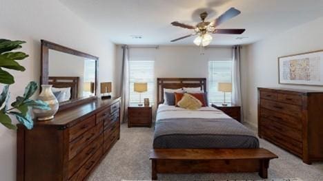 550 W Fountain St, Gardner, KS 66030 - bedroom featuring light colored carpet, multiple windows, and ceiling fan