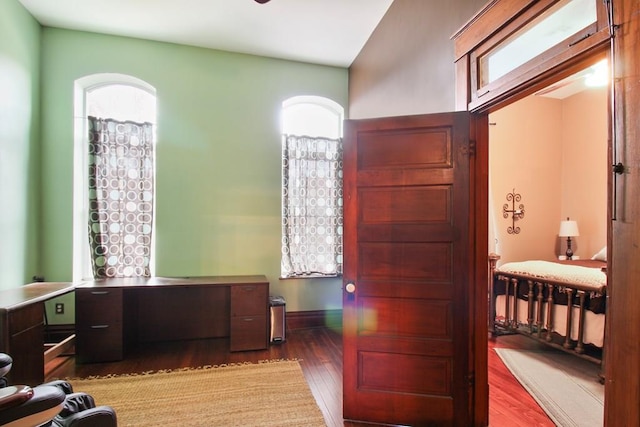 bedroom featuring multiple windows and hardwood / wood-style floors