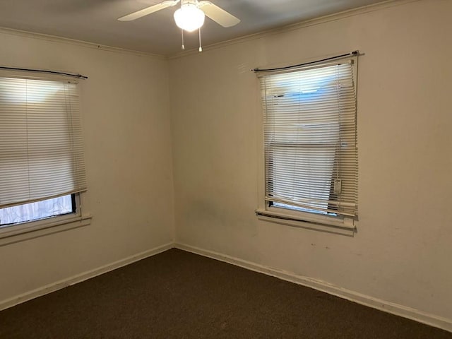 spare room featuring ceiling fan and ornamental molding