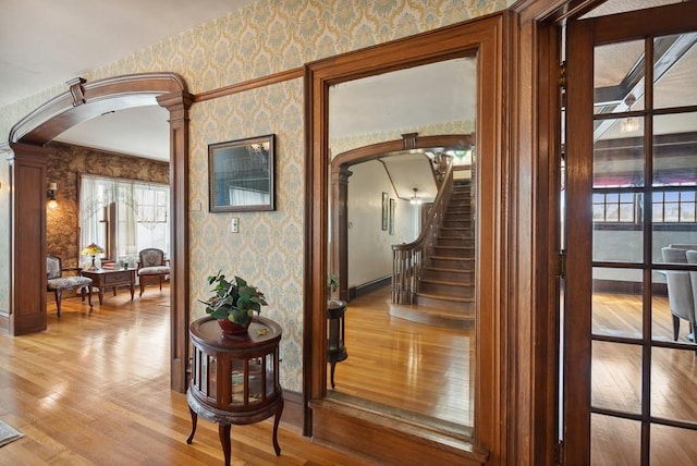 corridor with wood-type flooring