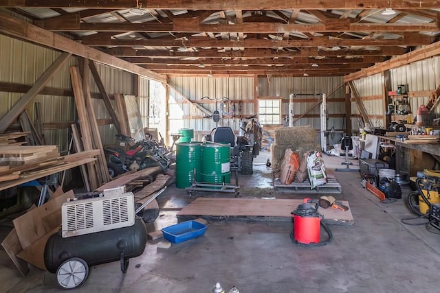 garage featuring a workshop area