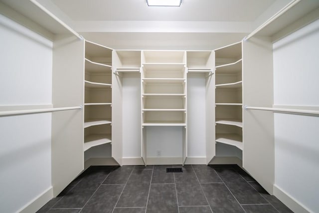 spacious closet featuring dark tile patterned floors