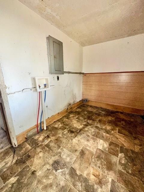 laundry area with electric dryer hookup, electric panel, and hookup for a washing machine