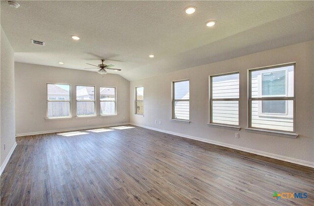 2588 Gideon Ln, New Braunfels, TX 78130 - spare room with a ceiling fan, dark wood-style flooring, a smoke detector, recessed lighting, and lofted ceiling
