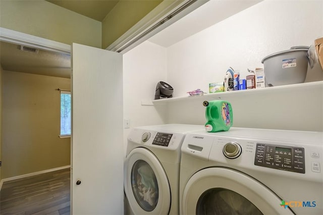 408 Sterling Manor Ct, Temple, TX 76502 - laundry room with independent washer and dryer and wood finished floors