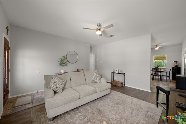 1503 Prather St, Taylor, TX 76574 - living room featuring ceiling fan and wood finished floors