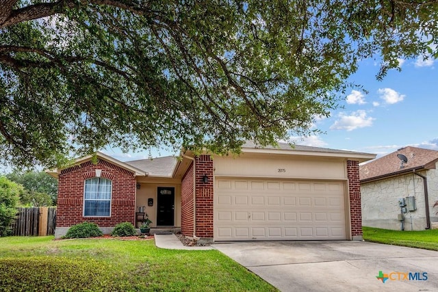 2075 Sungate Dr, New Braunfels, TX 78130 - ranch-style house with brick siding, driveway, and a garage