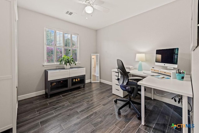 2075 Sungate Dr, New Braunfels, TX 78130 - office area with dark wood-type flooring and ceiling fan