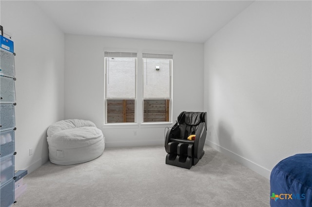 living area with light carpet