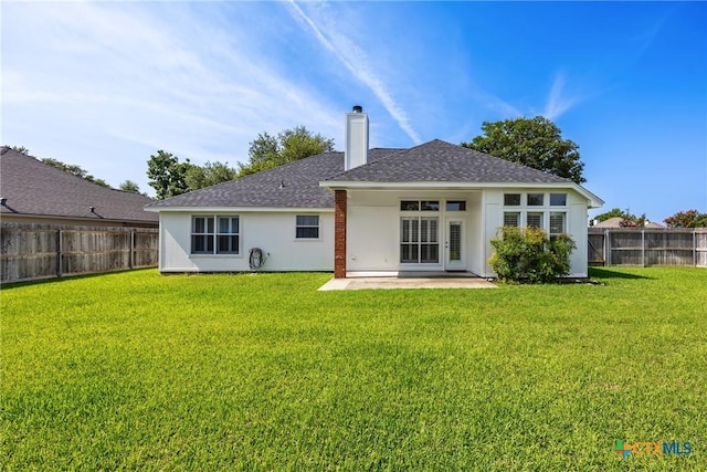 816 Woodhollow Dr, Temple, TX 76502 - rear view of property featuring a chimney, a fenced backyard, stucco siding, a patio, and roof with shingles