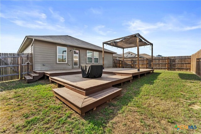 1032 Sandwell Ct, Seguin, TX 78155 - exterior space featuring a fenced backyard, a lawn, and a deck