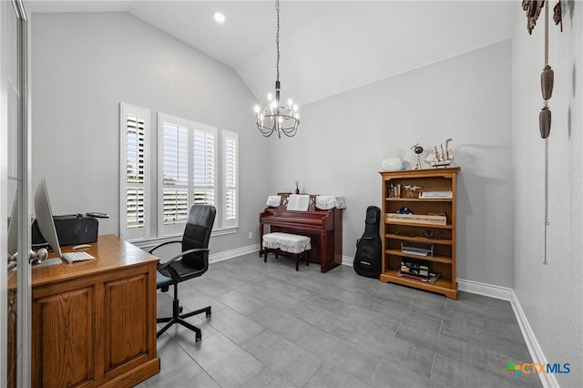 3631 Morgan Mill Rd, Kempner, TX 76539 - office with lofted ceiling and a chandelier