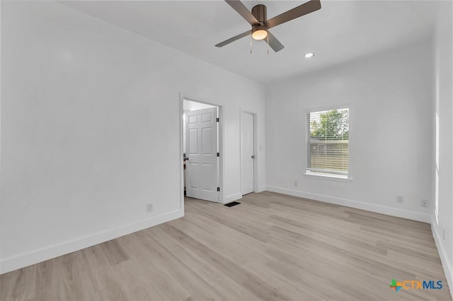51 Private Road 901, Florence, TX 76527 - unfurnished room with a ceiling fan, light wood-style flooring, and recessed lighting