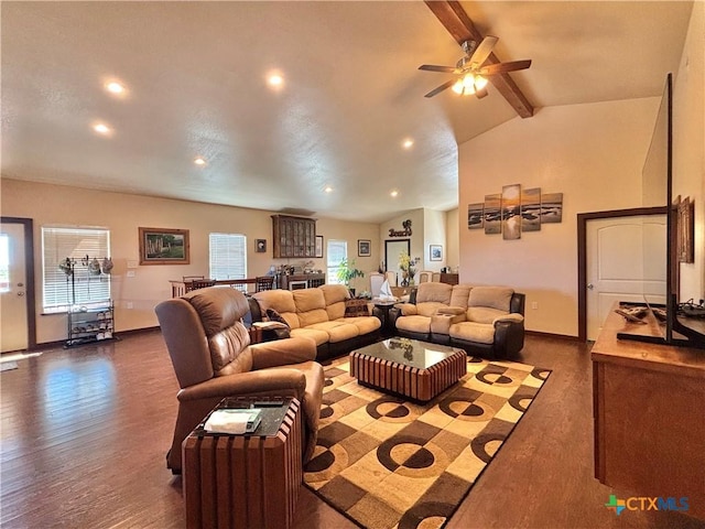 174 Riley Ln, Port Oconnor, TX 77982 - living area with recessed lighting, ceiling fan, wood finished floors, and baseboards