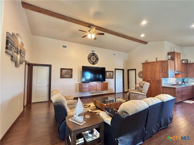 174 Riley Ln, Port Oconnor, TX 77982 - living area featuring ceiling fan and dark wood-style floors