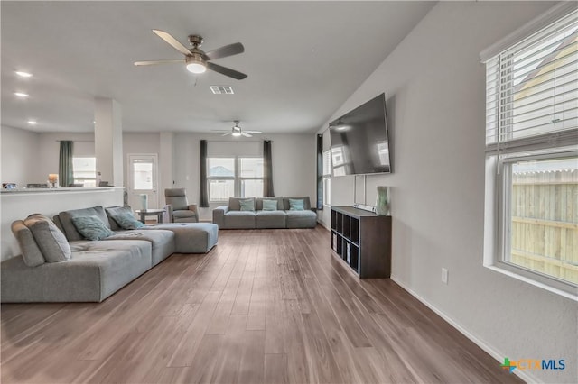 2425 Marty Way, Seguin, TX 78155 - living room with ceiling fan and wood finished floors
