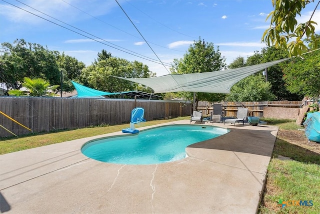 view of swimming pool with a patio area