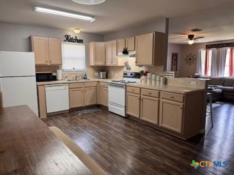 117 Clydesdale Ln, Victoria, TX 77904 - kitchen with white appliances, plenty of natural light, a peninsula, and open floor plan