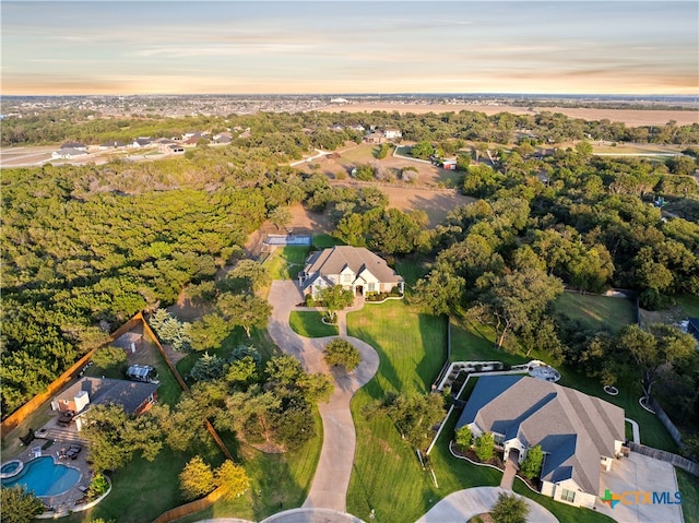 view of aerial view at dusk