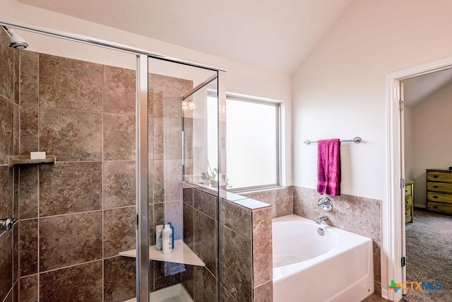 5821 Worthing Dr, Temple, TX 76502 - full bath featuring a shower stall, lofted ceiling, and a bath