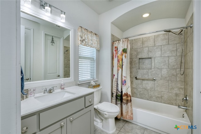 19500 Chayton Cir, Pflugerville, TX 78660 - full bathroom with tile patterned flooring, toilet, shower / tub combo, and vanity