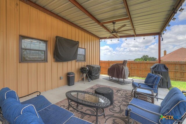 108 Westfield Vw, La Vernia, TX 78121 - view of patio featuring a ceiling fan, outdoor lounge area, and area for grilling