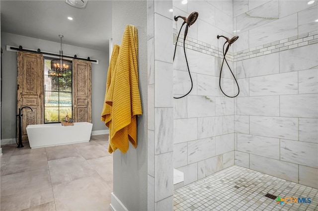 bathroom with shower with separate bathtub