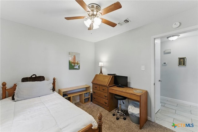 226 Gruene Rd, New Braunfels, TX 78130 - bedroom with visible vents, a ceiling fan, and baseboards
