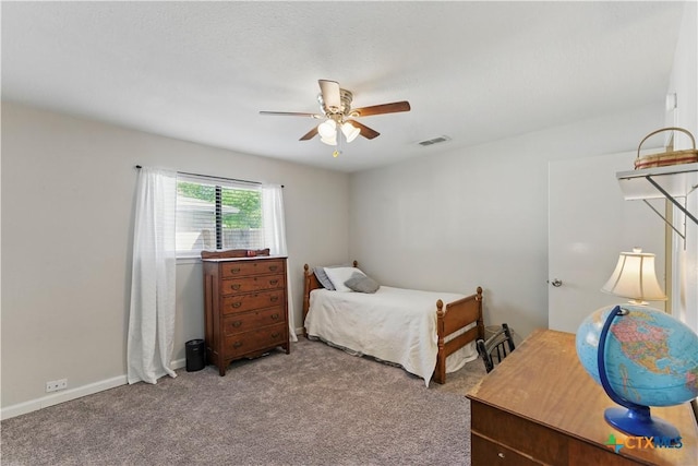 226 Gruene Rd, New Braunfels, TX 78130 - bedroom with baseboards, a ceiling fan, visible vents, and light colored carpet
