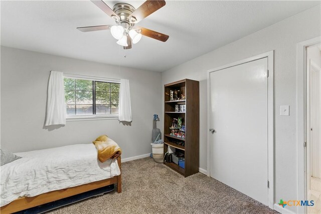 226 Gruene Rd, New Braunfels, TX 78130 - bedroom with a ceiling fan and light colored carpet