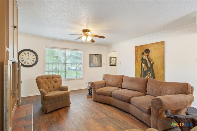 102 Elm Dr, Belton, TX 76513 - living room with crown molding, baseboards, a ceiling fan, and wood finished floors