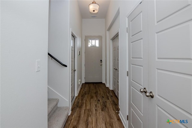 111 Dripping Spg, Victoria, TX 77904 - entryway featuring dark wood-type flooring and stairs