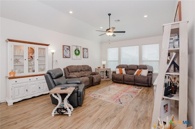 111 Dripping Spg, Victoria, TX 77904 - living room featuring ceiling fan, light wood-style flooring, and recessed lighting