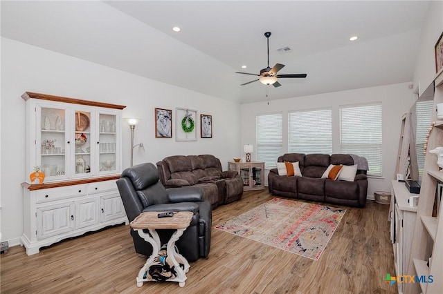 111 Dripping Spg, Victoria, TX 77904 - living area featuring a ceiling fan, light wood-type flooring, and recessed lighting