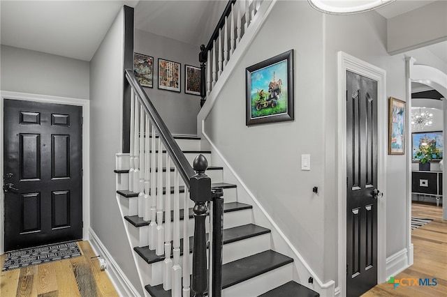 foyer entrance with wood-type flooring