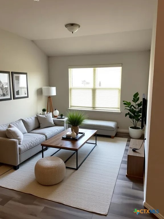2411 Pintail Loop, Copperas Cove, TX 76522 - living room featuring plenty of natural light, wood finished floors, lofted ceiling, and baseboards