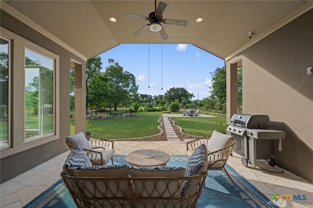 916 Dream Catcher Dr, Leander, TX 78641 - view of patio with a ceiling fan, grilling area, and an outdoor living space