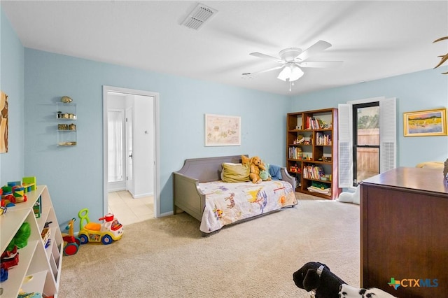 407 Pasadena Dr, Victoria, TX 77904 - bedroom with carpet floors and a ceiling fan