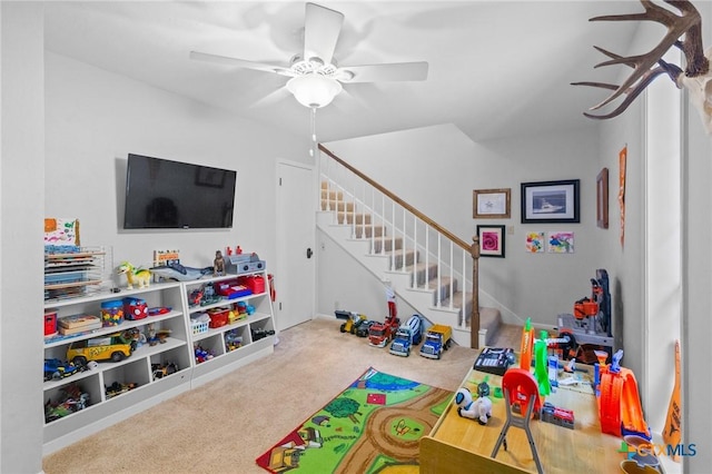407 Pasadena Dr, Victoria, TX 77904 - recreation room with ceiling fan and carpet floors
